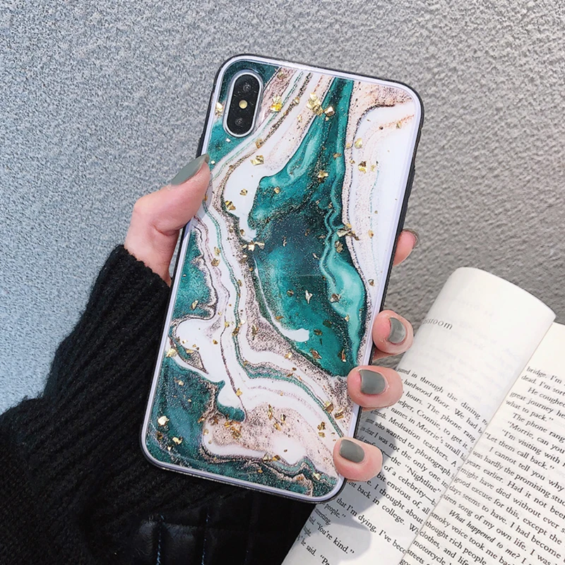 

Shining gold foils agate marble Case for iphone X XR XS XS Max Shiny soft silicone TPU case for iphone 6 6s 7 8 Plus case cover