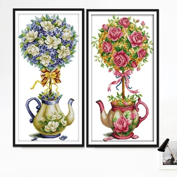 

Joy Sunday Magnolia and rose teapot Cross stitch kit material package pattern Chinese embroidery embroidery decorations for home