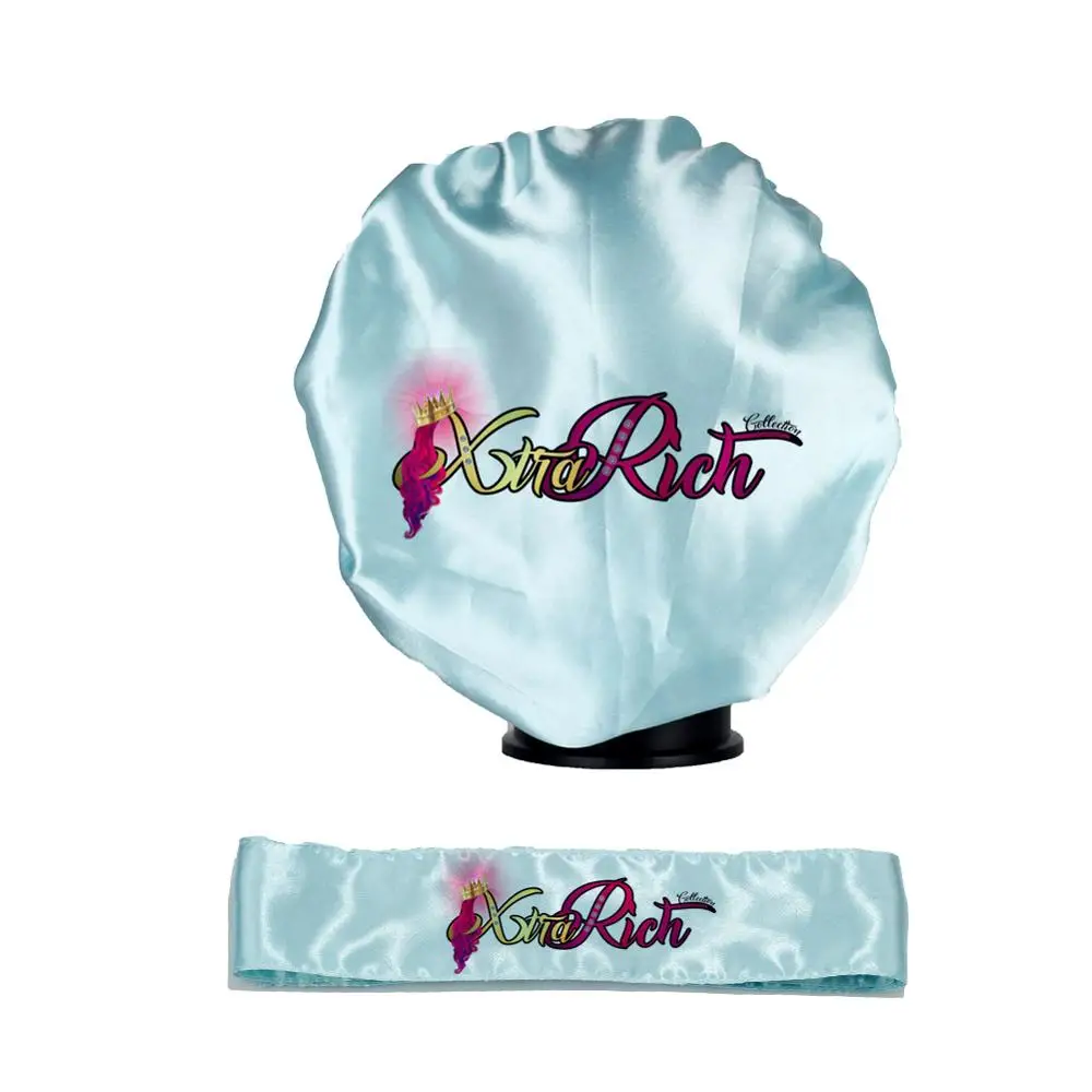 Индивидуальные лого виргинские волосы атласная лента для волос и Шапочка Капот, печать шелковая Повязка На Голову Обертывания шарф шапочка для сна