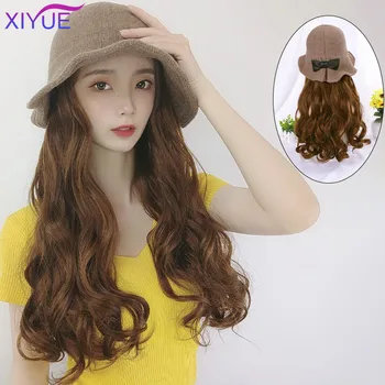 

XIYUE Bow Long Synthetic Cap Wig Many style Black/Brown Wave Wigs Naturally Connect Synthetic Hat Wig Adjustable For girl party