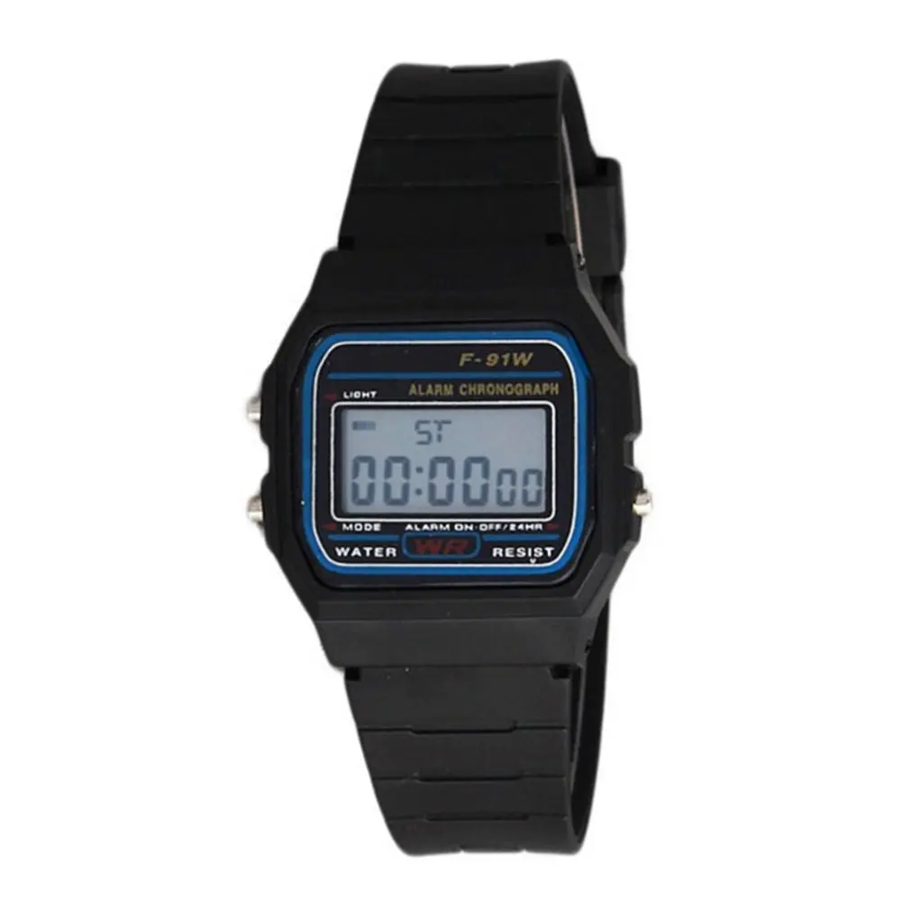 Ультратонкие спортивные детские электронные часы F91w будильник часы для детской нержавеющей стали ремень для мужских часов для ребенка подарок для мальчика девочки - Цвет: Черный