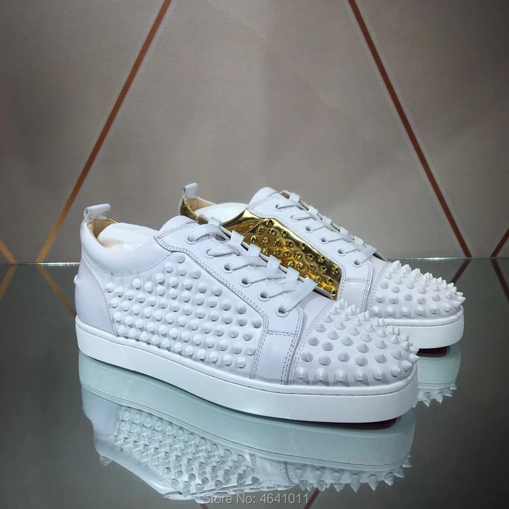 

Low Cut Leisure cl andgz White With Gold Leather Rivet Lace Up Red bottoms For men Sports Shoes sneakers Flat Loafers Footwear