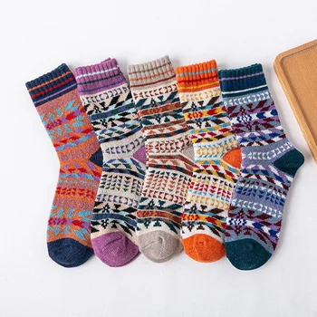 

5 Pairs New Winter Warm Soft High Quality Men's Socks Vintage Wool Socks Christmas Casual Colorful Women Socks