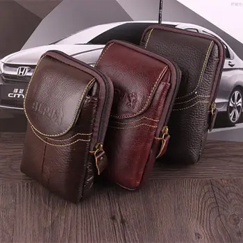 

Men Genuine Leather Waist Pack Bag Mini Phone Pockets Bum Pouch Money Chest Bag Purse Male Fanny Money Bags Vintage Bum Bag
