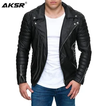 AKSR 2019 chaqueta nueva de moda para hombres Casual de manga larga de piel de motocicleta chaqueta de cuero ajustada para hombres abrigos de invierno