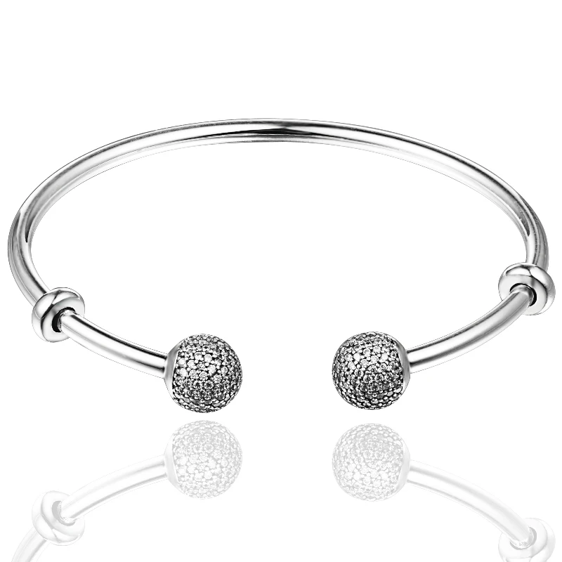 

Open Bangles with Clear CZ 100% 925 Sterling Silver Fine Jewelry For Women Wholesales Free Shipping