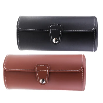 

Cylinder 3 Gird Slot PU Leather Watch Display Case Jewelry Storage Box