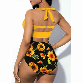 

2020 Bikini Women's Solid Color Sexy Sunflower Bikini Set Beachwear Maillot De Bain Femme