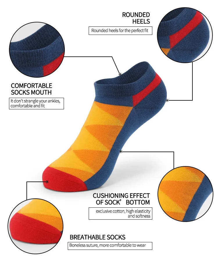 5 Paare/los männer Socken Baumwolle Hohe Qualität Atmungsaktiv Schweiß-Absorbierende Mode Socken Flacher Mund Boot Socken Frühling Sommer neue – Detail 2