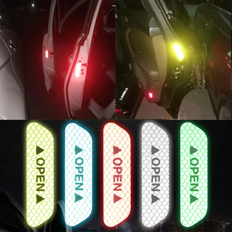 

4pcs Car Styling Car Door Safety Warning Reflective Stickers Night Driving Safety Lighting Decorative Car Door Stickers DIY