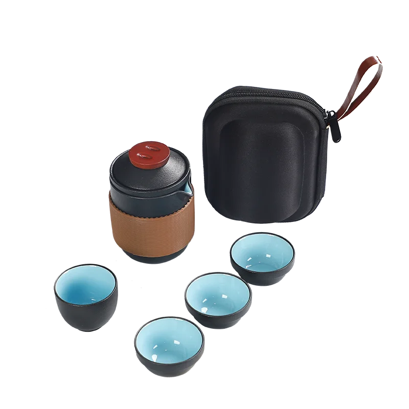 TANGPIN-Black Ceramic Teapot, Gaiwan Tea Cups, Portable Travel Tea Set, Drinkware