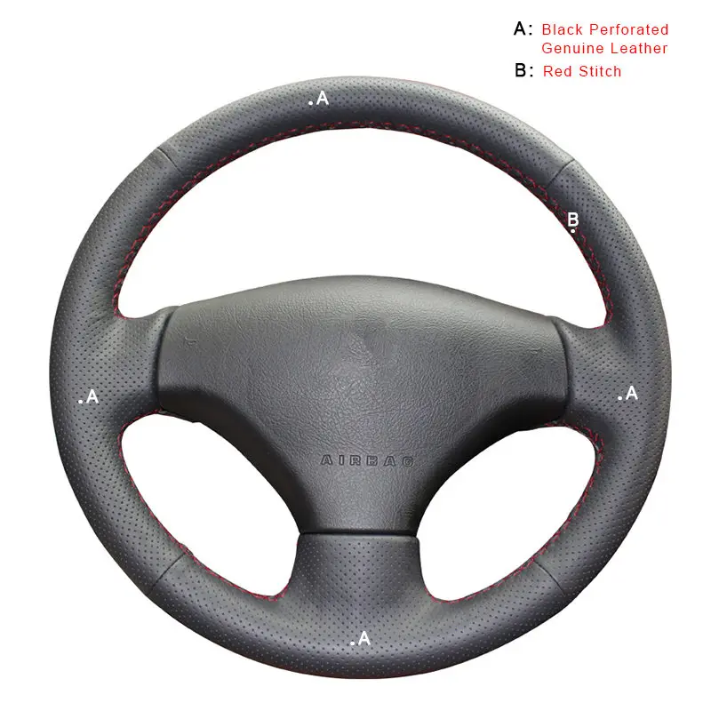 Genuine Leather Автомобильная оплетка на рулевом колесе Крышка для peugeot 206 2003-2006 автостайлинг DIY автомобильные чехлы на руль аксессуары для интерьера - Название цвета: Genuine Leather
