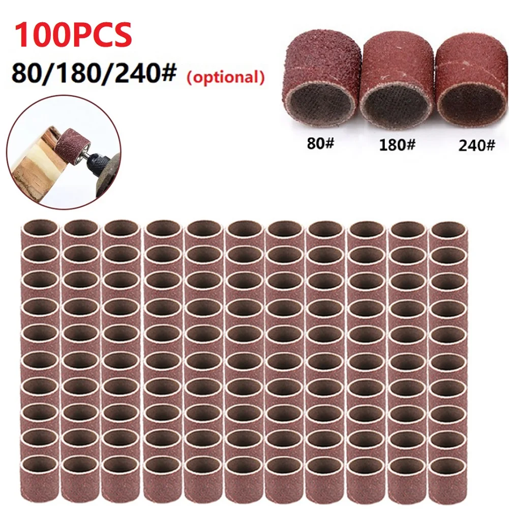 

100pcs 80/180/240Grit Drum Sanding Set Sanding Bands Sleeves Rotary Tools accessories For Metal Cleaning Polishing