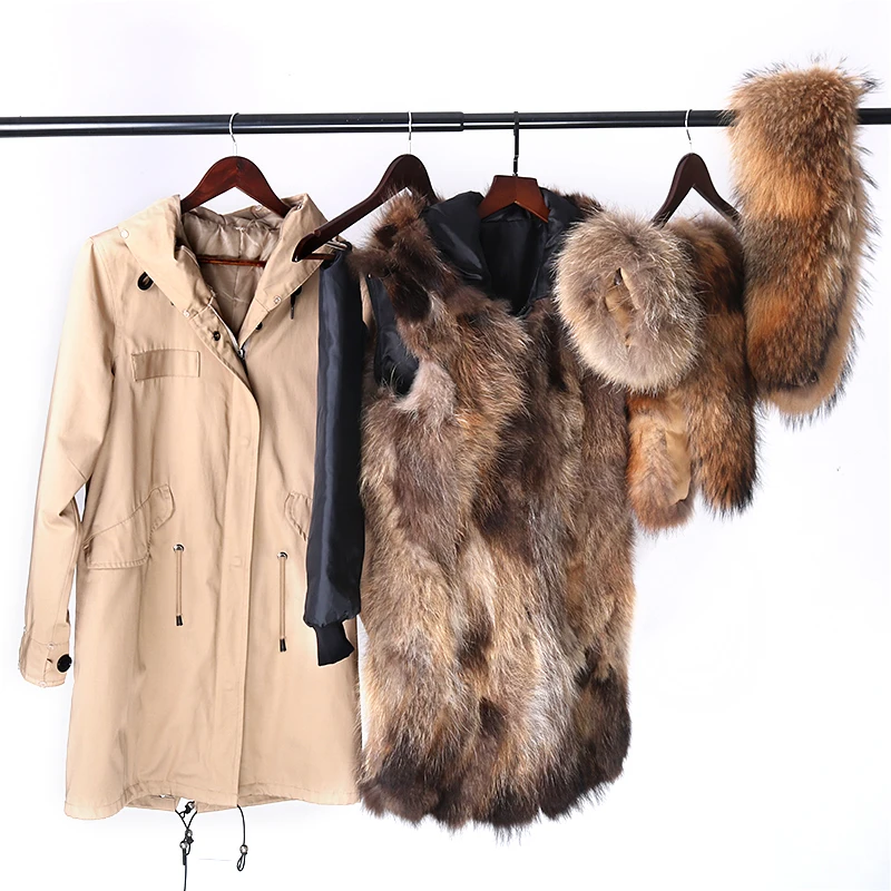 Женская зимняя куртка большой размер водостойкая|real fur coat long|real raccoon coatwomen real |