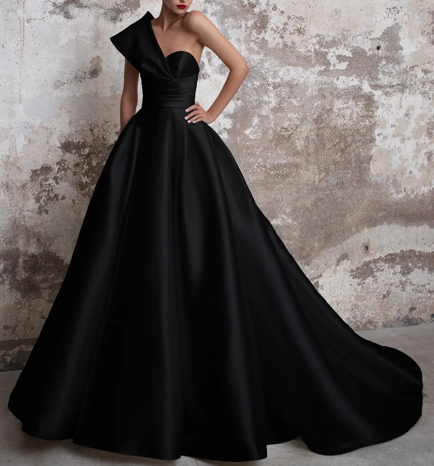 black gown one shoulder