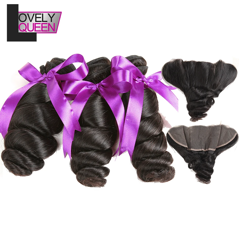 

Lovely Queen Human hair Brazilian Loose Wave 3 Bundles with Frontal Closure 100 % Human Non Remy hair extensions