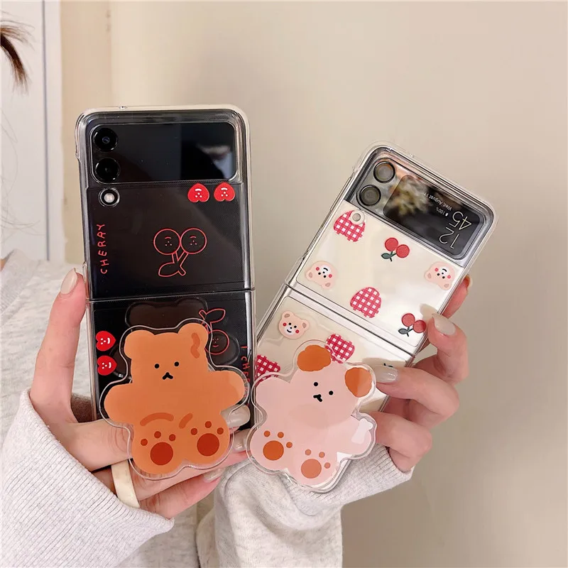 For Samsung Galaxy Z Flip 3 case Korean 3D cat Grip tok for Samsung Z Flip3  ZFlip3 Hard PC folding protective cover with stand - AliExpress