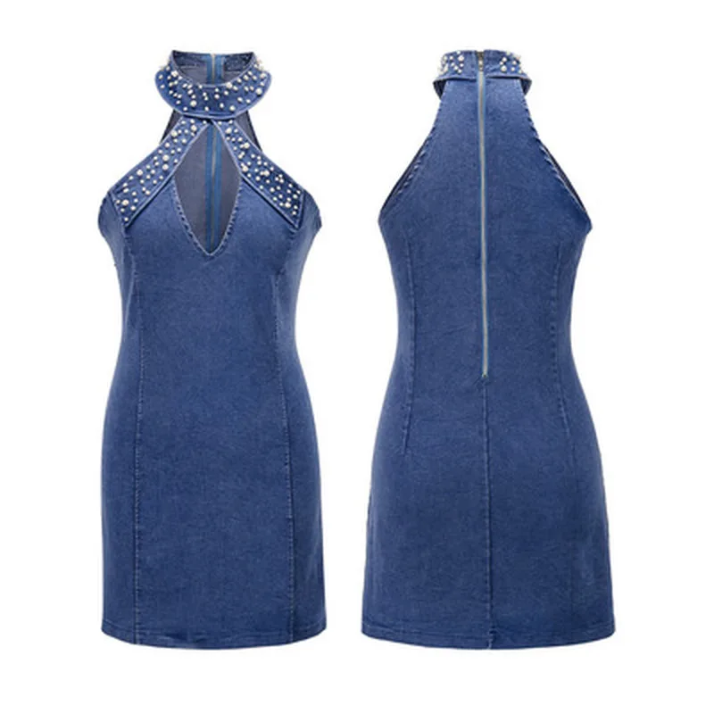 

Women Casual Denim Jeans Party Mini Dress Vintage Sleeveless