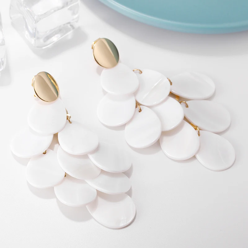 2019 New FASHION Shell Leaves Tassel Clip Earrings Without Piercing for Women Gilrs Ladies Statement Jewelry