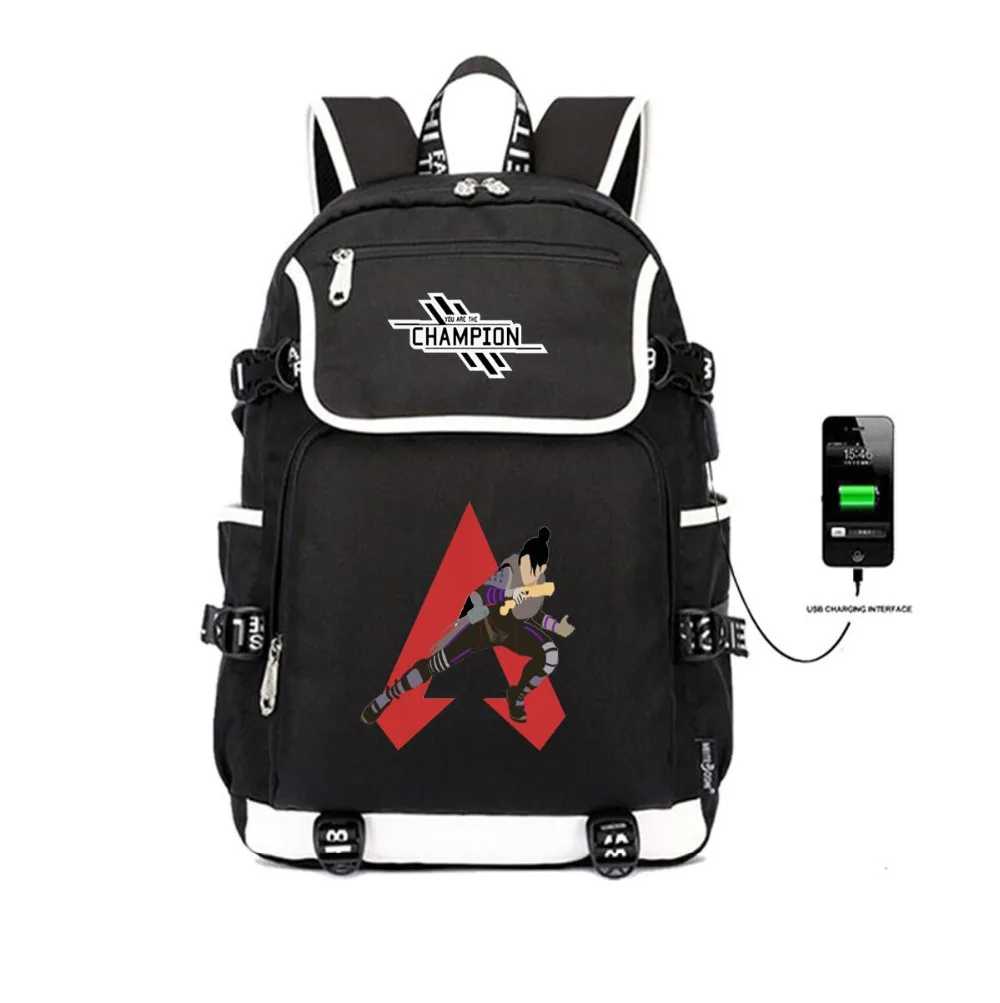 Игры Apex Legends рюкзак USB рюкзаки с зарядным устройством Студенческая Книга сумка рюкзаки для женщин и мужчин подростков плечо дорожная сумка для ноутбука сумка