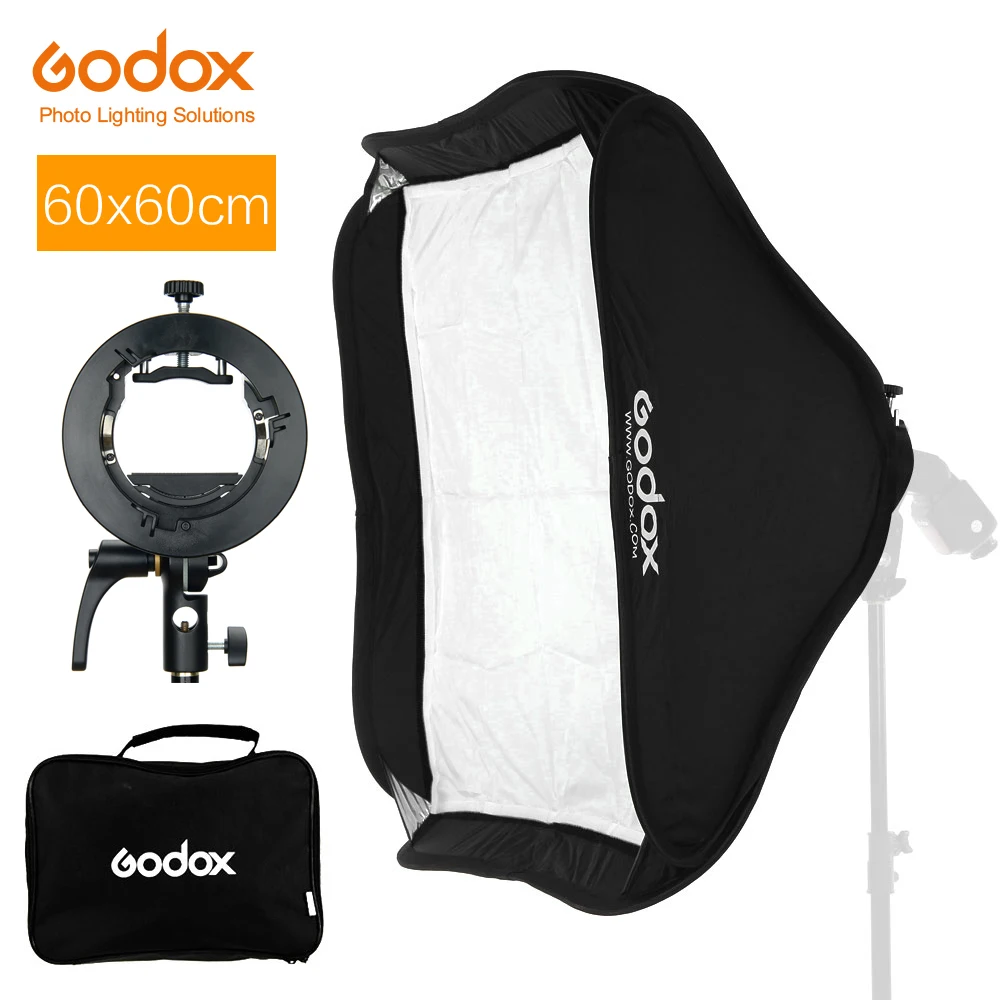 Держатель вспышки Godox S2+ софтбокс с креплением Bowens для вспышки Canon Nikin Godox V1 TT685 V860II AD200 AD400PRO - Цвет: 60x60cm Softbox