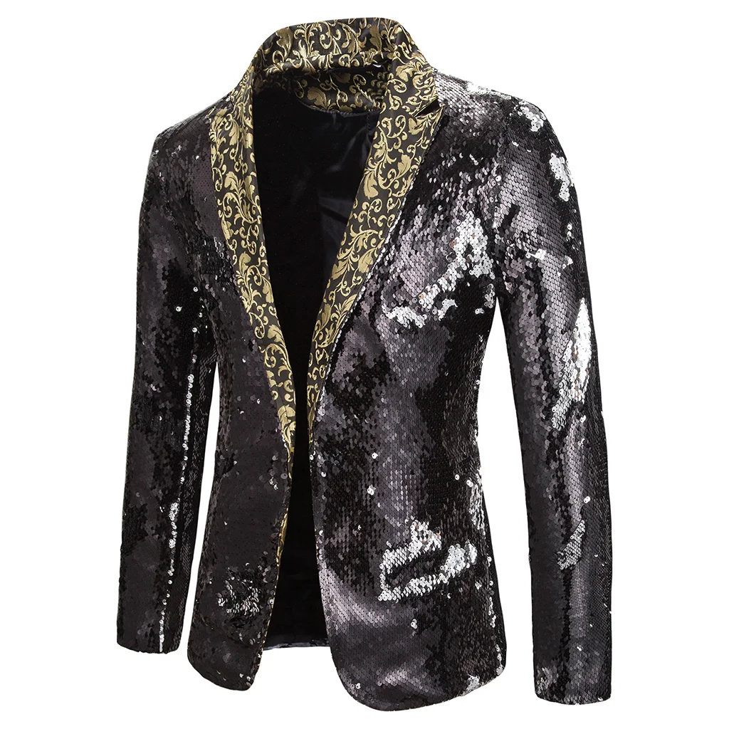 Vogue New Men Sequin Double Breasted One Button Suit Men Wedding Party Stage Costumes Nightclub Prom Blazer