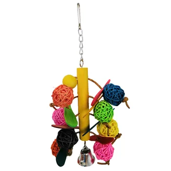

Small and Medium Parrot Toy Bird Toy Cylindrical Rattan Ball Colorful Wood Climbing and Biting Toy Bird Cage 8 Rattan Ball