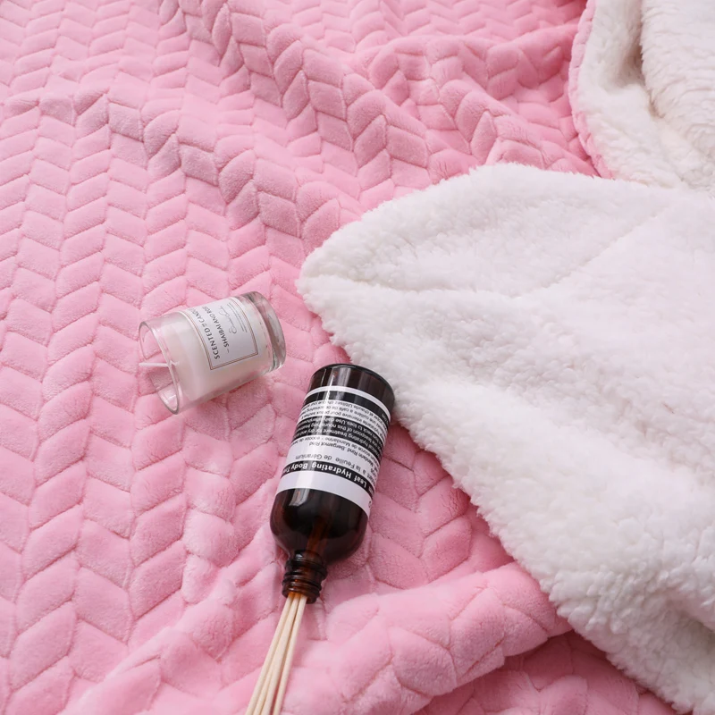 Мягкая тепловая фланеливая ткань одеяло на искусственном меху для двойной кровати искусственная норка с кашемиром бросок одноцветное розовое зимнее покрывало плотное одеяло