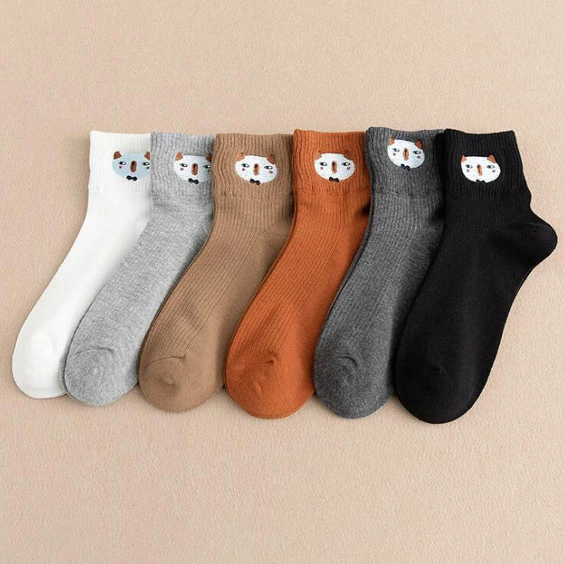 Милые детские носочки из хлопка с принтом животных из Носки Женские Харадзюку С героями мультфильмов Медведь Смешные носки женские теплые вышивка теплые детские носки, Calcetines Mujer