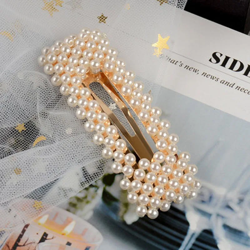 Square clip gold Модная жемчужная заколка для женщин, элегантная Серебряная заколка для волос, заколки для волос, квадратные Цветочные заколки для волос, аксессуары для укладки A40 - Окраска металла: Square clip gold