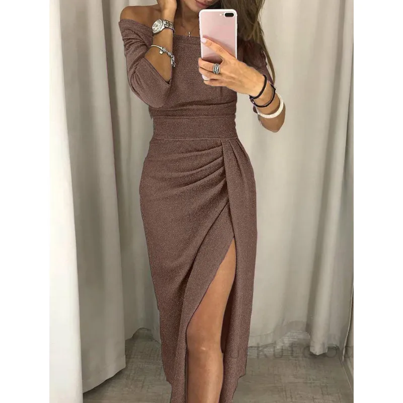 Женские Коктейльные Вечерние с длинным рукавом Bodycon Clubwear платье с длинным разрезом