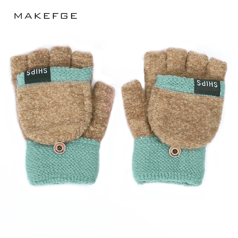 Новые женские зимние перчатки, пушистые толстые осенние и зимние теплые перчатки без пальцев, удобные перчатки с кнопками
