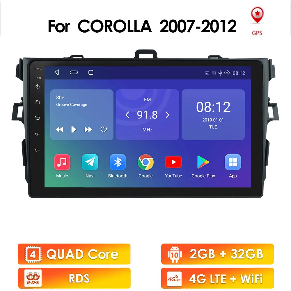 Автомагнитола 2 din android 10 мультимедийный плеер для Toyota Corolla E140/150 2007 2008 2009 2010 2011 2012 2013