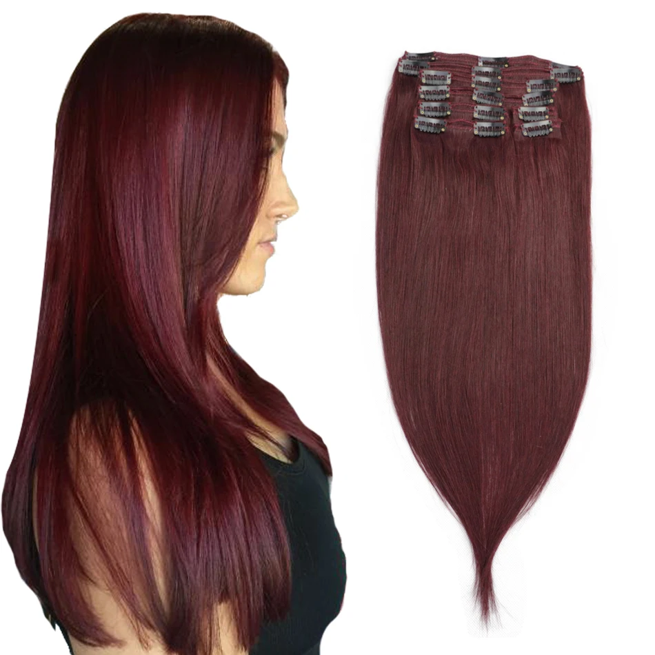 Precio reducido Isheeny Remy clip extensión de pelo 8 unids/set de extensiones de Clip de pelo humano Natural sin costuras de cabeza completa brasileña de Color puro Clip Ins llKVBgx1o