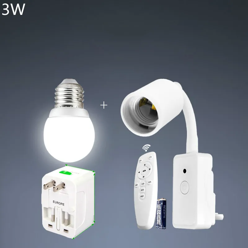 3w white light Гибкий E27 цоколь лампы светильник держатель конвертер удлинитель конвертер дистанционного затемнения детский Ночной светильник переменного тока 110-220 В US/UK/штепсельная вилка европейского стандарта - Испускаемый цвет: 3w white light
