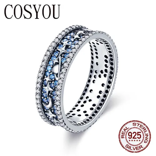 

COSYOU 2019 Authentic 925 Sterling Silver Sparkling Sky Wedding Cocktail Rings for Women Engagement Ring Jewelry SCR347