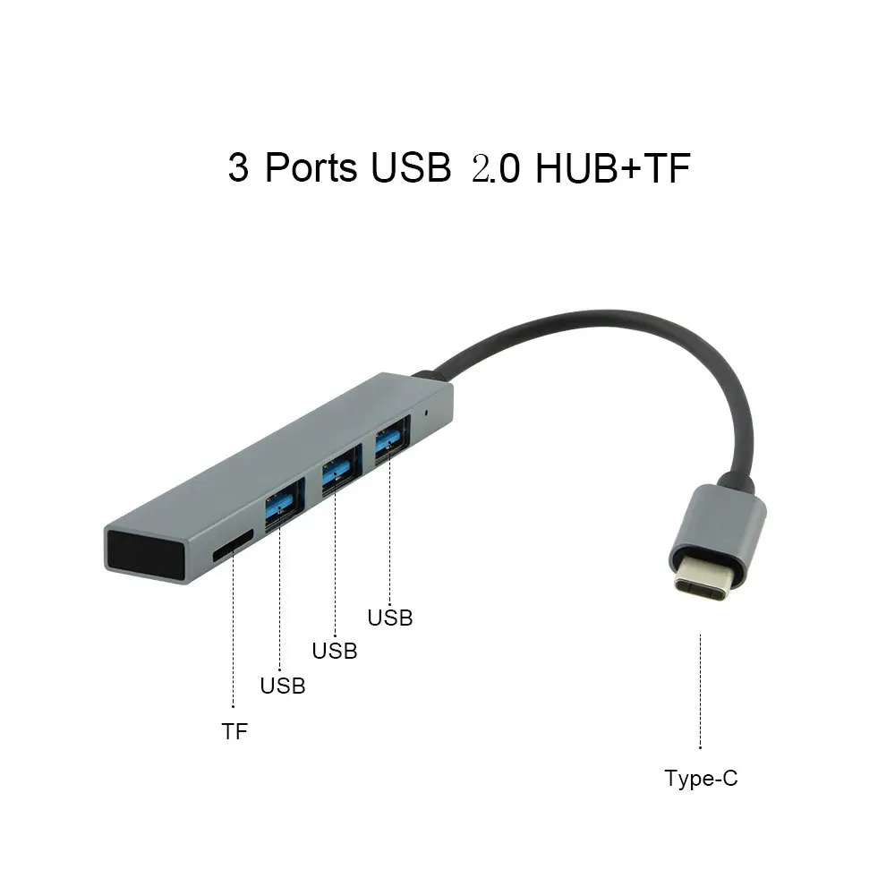 4 In 1 Hub USB2.0 TF Card Reader To Type-C