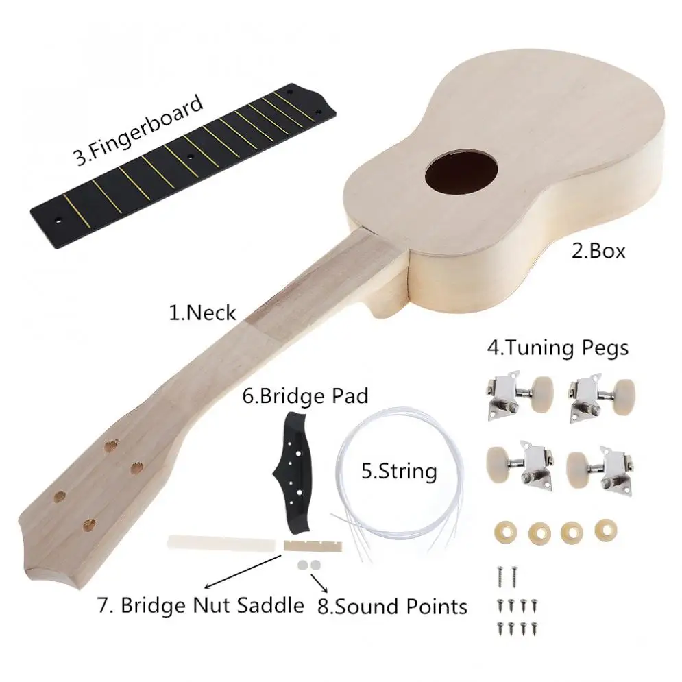 DIY Ukulele 21 Inch Kit Deer Sound Hole Basswood Soprano Hawaii Guitar Handwork Painting for Parents-child Campaign ukulele set