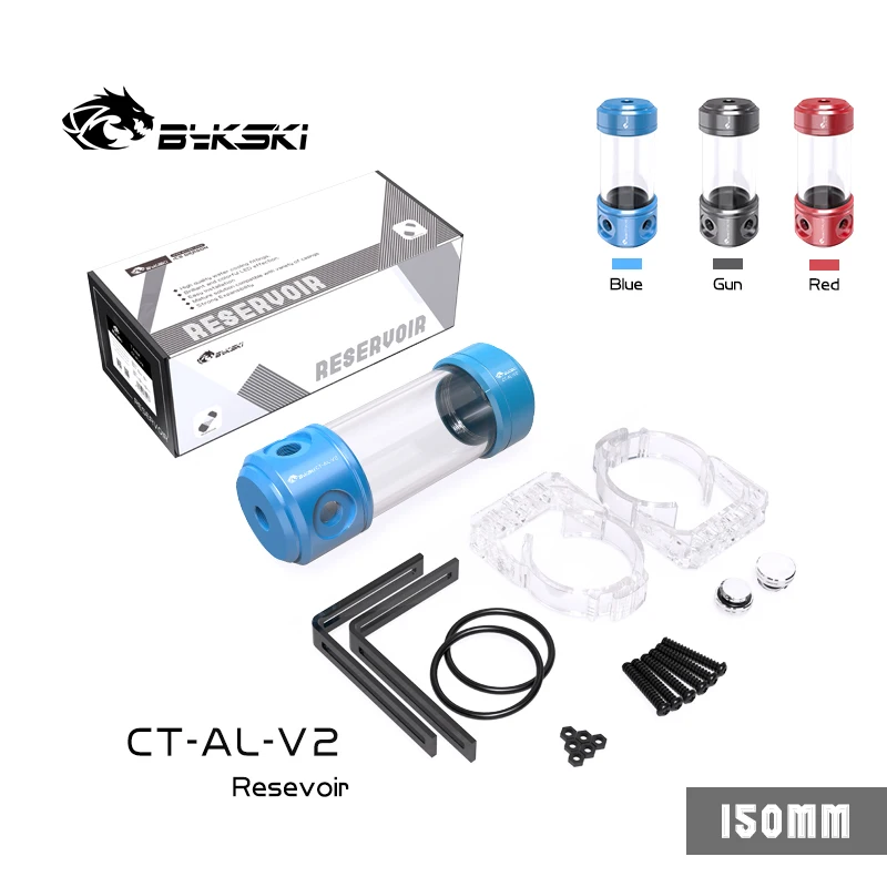 Bykski Ct-al-v2 Vermelho Azul Arma Reservatório 150 200 260 mm Comprimento Acrílico Tanque de Água de Alumínio Capa Transperant Outlets Refrigerador de Água - Imagem 5