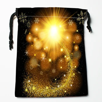 

New Arrival Black Gold Pattern Drawstring Bags Print 18X22CM Soft Satin Fabric Resuable Storage Storage Clothes Bag Shoes Bags
