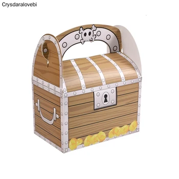 

24PCS Small Holloween Box Handle Wooden Muffin Cake Packaging Box Pirate Gift Candy Box Boy Skeleton Baking Kid Birthday Party