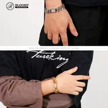 Стразы, браслет, Мужская кубинская цепочка, Золотой Бренд, браслет для бойфренда