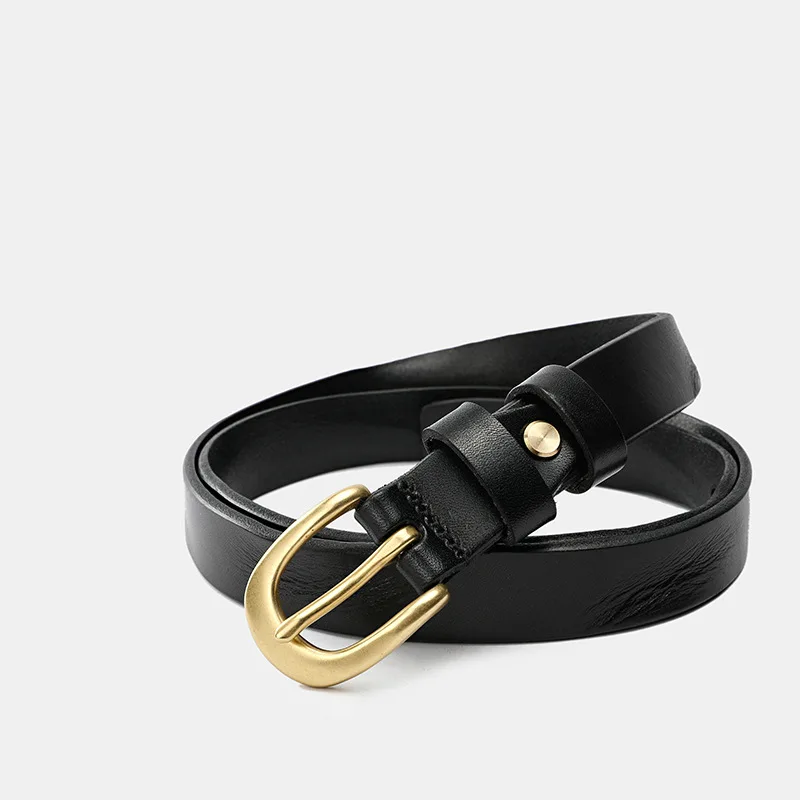 

136 Genuine Leather Women Wide 2.5CM Copper Buckle Thin Belts