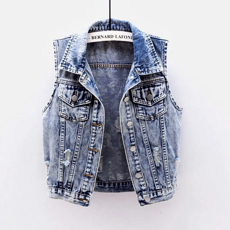 Spring Summer Fashion Casual Slim Denim Vest Women Vintage Waistcoat