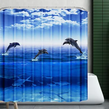 

Waterproof Shower Curtains Dolphin Frolic Ocean Bathroom Curtain Bath Product with 12 Hooks Cortina de la ducha Rideau de douche