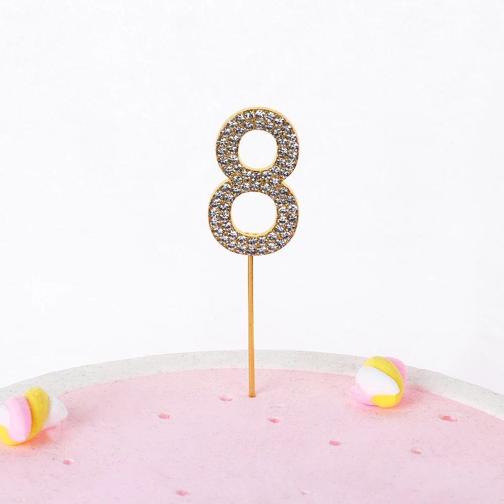 1 шт золотые шипованные бриллиантами цифры "0-9" корона коллекция для выпечки торт Топпер для вечерние украшения подарок десерт кекс аксессуары - Цвет: Gold-8