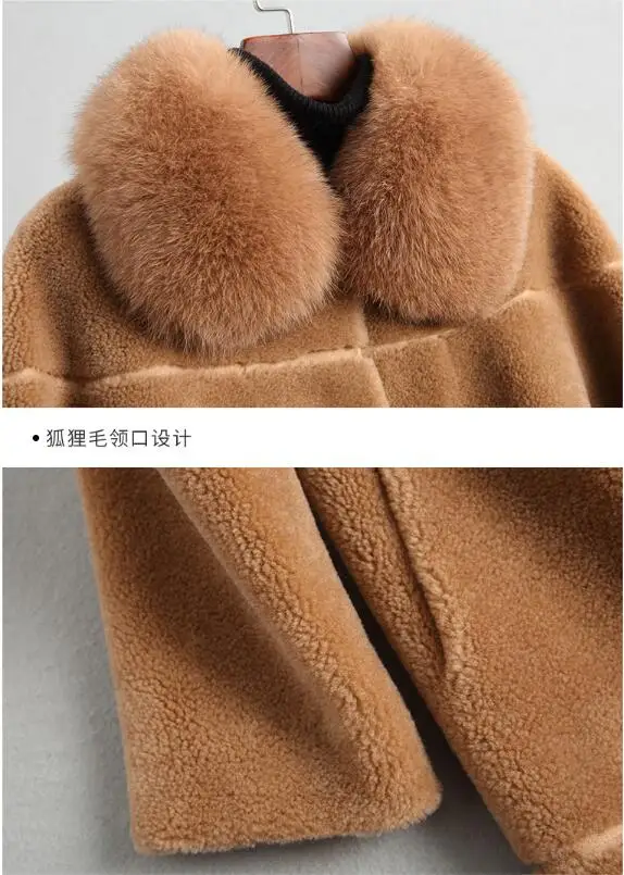Real Fur Coat Fox Fur Collar Wool Jacket Autumn Winter Coat Women Clothes Korean Vintage Sheep Shearling Women Tops ZT3658