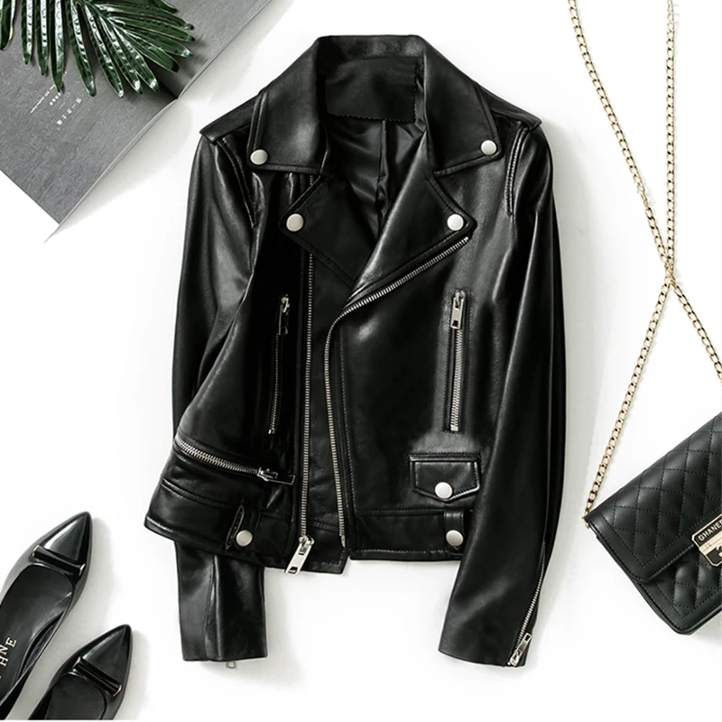 

Genuine Design Factory Real Leather Coat 2020 Spring Clothing Slim Female Short Sheepskin Motorcycle Real Leather Jackets