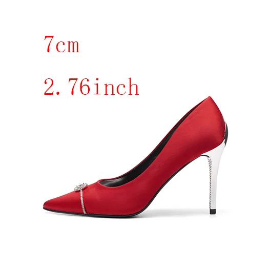Red 7cm Модельные туфли-лодочки со стразами размера плюс на высоком каблуке; женская обувь на шпильке; Новинка; атласная пикантная женская обувь с острым носком; стразы 8 см - Цвет: Red 7cm