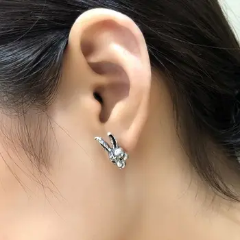 

Vinatge Silver Cute Rabbit Bunny 925 Sterling Silver Stud Earring Jewelry Unisex